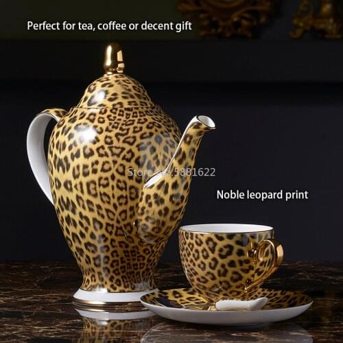 Leopard Print Bone China Coffee Set Luxury Porcelain Tea Set Pot Cup Ceramic Mug Sugar Bowl Creamer Teapot Drinkware Coffeeware