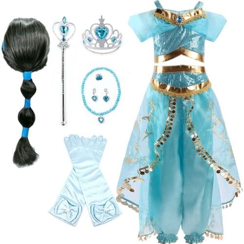 Girls Arabian Princess Costume Jasmine Dress for Carnival Children Aladdin Lamp Fancy Outfit Girl Birthday Party Clothes 2 Packs