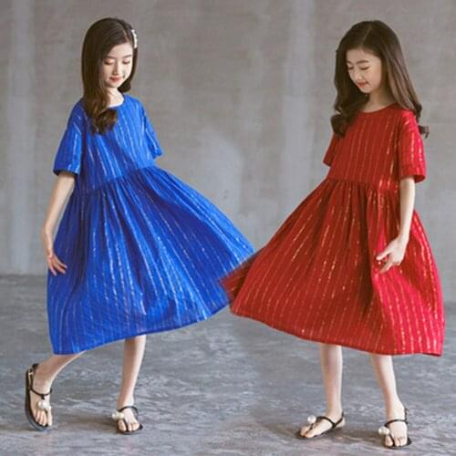 Teenage Girls Summer Short Sleeve Dress 6-15 Years Childrens Clothing Little Big Girls O Neck Cotton Dresses Kids Clothes 8 10