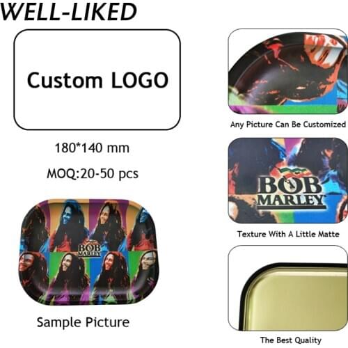 Custom Logo Smoking Rolling Paper Tray 180*140mm Personalized Herb Tobacco Tinplate Plate Discs Smoke Cigarette Paper Trays