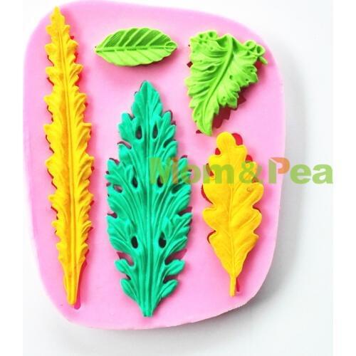Mom&Pea 0710 Free Shipping Long Leaf Shaped Silicone Press Mold Cake Decoration Fondant Cake 3D Mold Food Grade