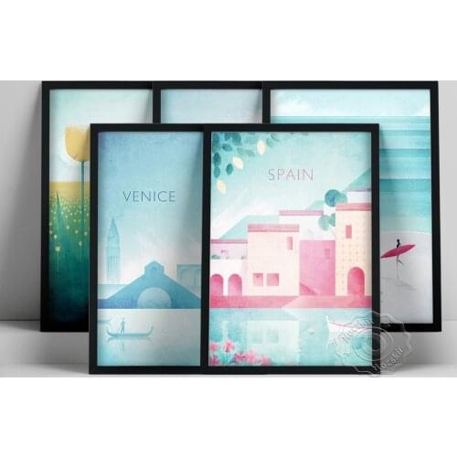 World Travel Poster, Amsterdam Provence Biarritz Venice Spain Prints, City Landscape Wall Picture, Figure Scenery Wall Stickers