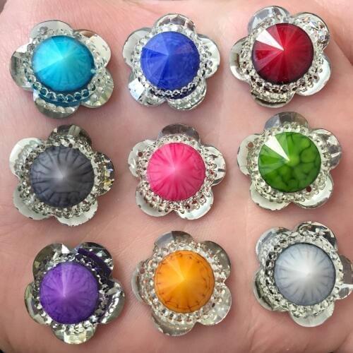New 100pcs Mix 20mm Flower Resin Crack Flatback Rhinestone Wedding Buttons 2 Hole Diy Craft F203*10