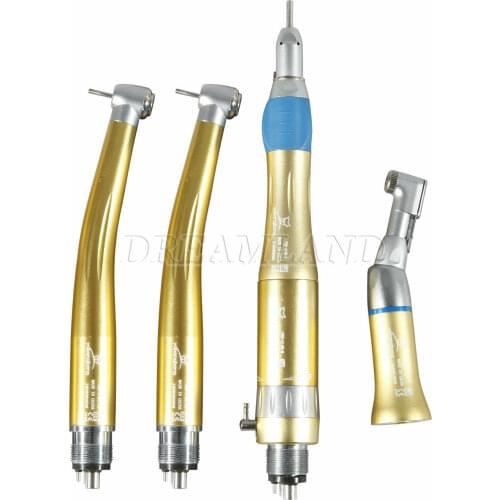 NSK PANA MAX Style Dental High&Low Speed Handpiece Push Button Straight Contra Angle Turbine Air Motor 4 Hole Gold Color