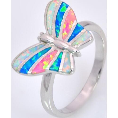 Wholesale & Retail Fashion Fine Blue & Pink & White Fire Opal Ring 925 Sterling Slive Jewelryr For Women EMT1517009
