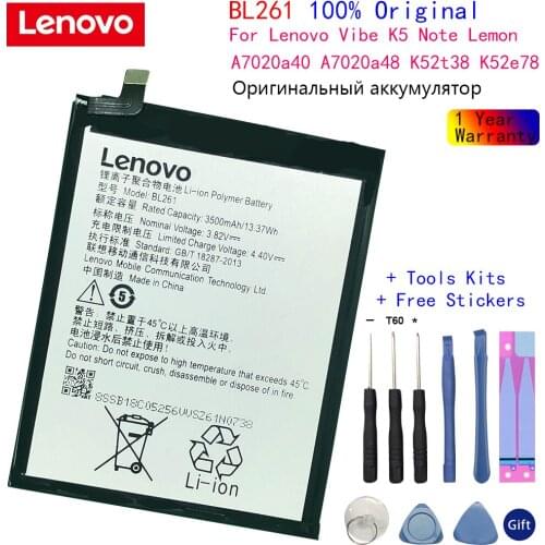 Original Lenovo 3500mAh BL261 For Lenovo Vibe A7020 K52T38 K52E78 K5 Note K5Note Lemon A7020A40 A7020A48 Battery+Tracking Number