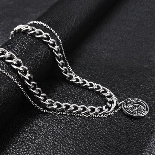 2pcs Stainless Steel Sun Moon Star Necklace for Women/Men Silver Color Chain Necklaces Punk Jewelry collier lune N4886S03