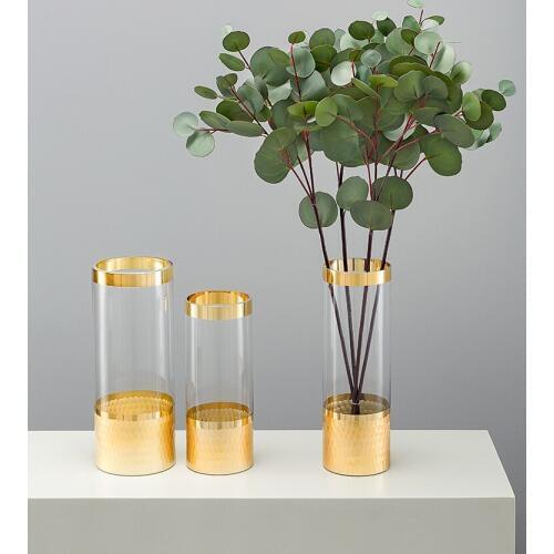 Honeycomb Transparent Glass Vase Home Decoration Ornaments Living Room Dried Flowers Golden Flower