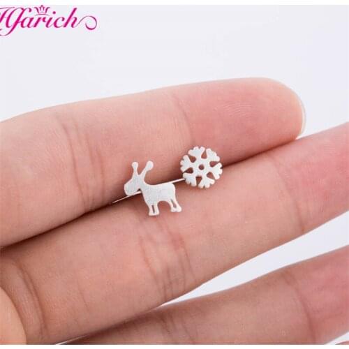 Lovely Silver Color Carttoon Mini Snowflake Deer Stud Earrings for Women Girl Fashion Jewelry Children Birthday Holiday Gift