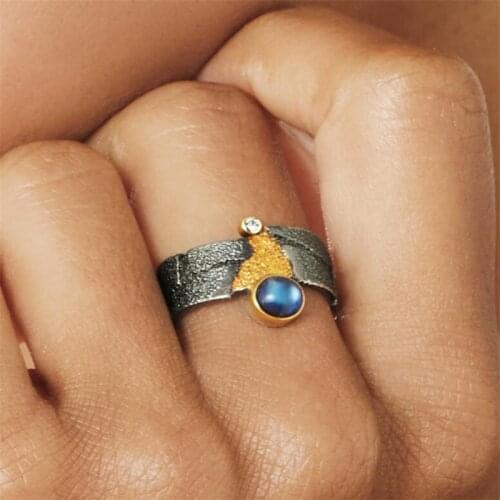 Narrow Band in Rainbow Moonstone Stackable Ring Deep-seated W/ 1 Bezel Set CZ Minimalist Natural Blue Flash Crystal Ring JXN39VG