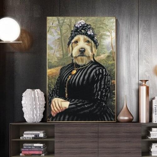 Vintage Wall Art Dog In Military Uniform Canvas Painting Wall Poster Formal Dress Dog Picture Living Room Home Decor Cuadros