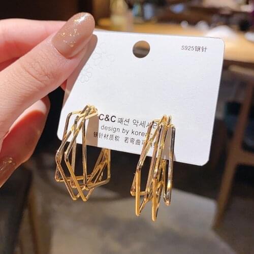 Vintage Punk Geometric Chunky Hoop Earrings Fashion Multilayer Square Metal Alloy Exaggerated Earrings Boho Jewelry Gifts