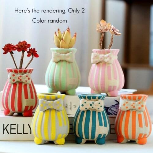 Vintage Ceramic Flower Pot Mini Succulent Planter Flowerpots with Bow-Knot Home Gardening Decoration Container Bonsai