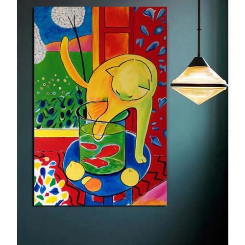 Poster Vintage Matisse Cat Catching Fish Art Canvas Painting Print Living Room Home Decor Modern Wall Art Oil Painting Poster
