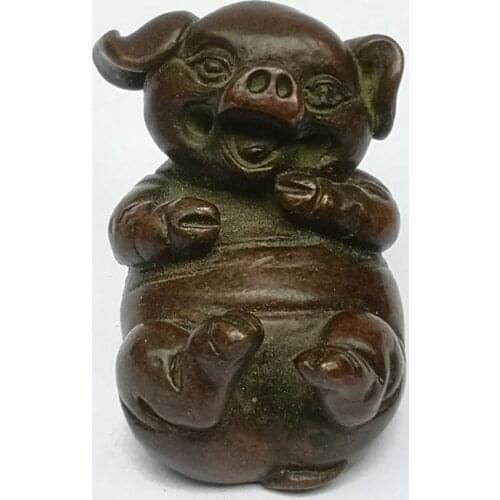 YIZHU CULTUER ART Signature Collection Old China Bronze Carving Lovely pig Statue Paperweight Family Decoration Gift
