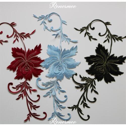 1Pc Long Floral White Black Blue Applique Clothing Embroidery Patch Fabric Sticker Iron On Patch Craft Sewing Repair 42X16cm