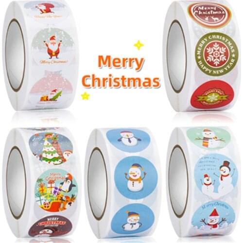 100Set Merry 1" Christmas Stickers Animals Snowman Trees Decorative Stickers Wrapping Gift Box Label Christmas Tags 8 Styles