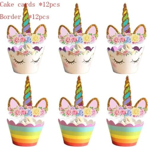 24pcs/set Pink Unicorn Cake Topper Cupcake Decoration Party Supplies Rainbow Unicorn Wrappers Kids Favor cake Decoration