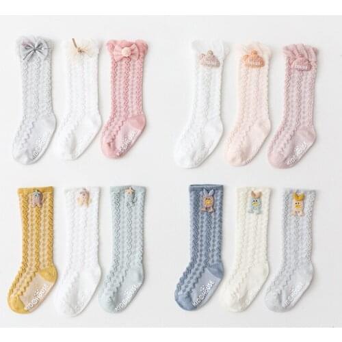 3 Pairs/ Lot Spring Summer Kids Girls Socks Thin Mesh Baby Socks Newborn Boys Tube Socks Breathable Cotton Socks Fashion
