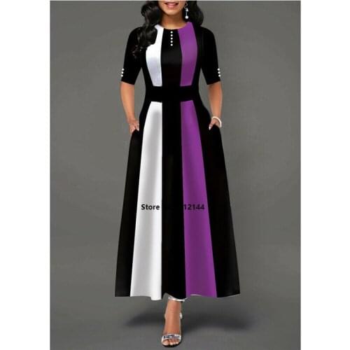 4 colors Plus Size Womens Vintage Swing Dress Ladies Half Sleeve Party Skater Dresses UK