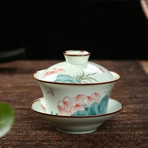 Promotion! Jingdezhen Hand-painted Tea Set Painted GaiWan With God Bowl Large Kiln Hand-painted bowls Hot Sale Tea Mugs