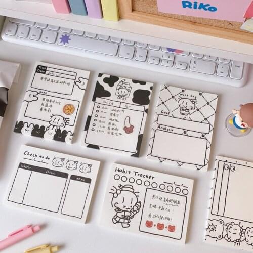 Cartoon Cute Girl The Stripes Of Cows Memo Pad 50 Sheets Kawaii Black White Student Notes To Do List Stationery School Supplies