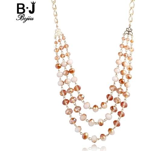 BOJIU Long Necklace Natural Stone Chain Necklace Bohemia Girl brown 3 Layers New Fashion Necklaces With Copper Chain NKS033