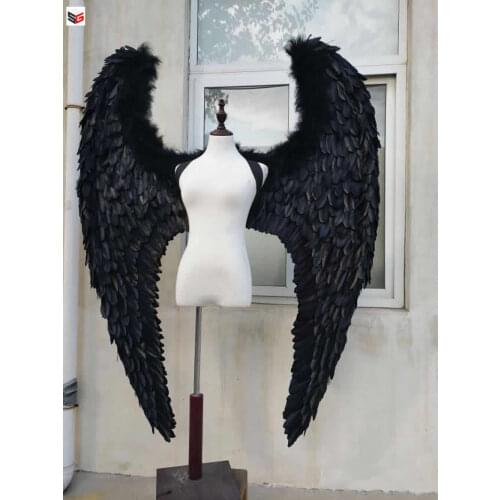 Black Devil Angel wings for Home Large event background Bar Decor Big white natural feather fairy wings