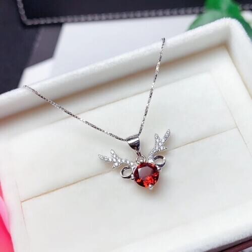 CoLife Jewelry Silver Swing Pendant for Young Girl 6mm Natural Garnet Silver Pendant 925 Silver Gemstone Pendant Gift for Girl