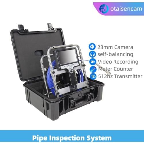 Long Spring 23mm Self-Balancing Camera 512hz Transmitter Built-in Pipe Drain Inspection System Kit 7" Monitor DVR Meter Counter