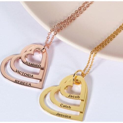 HUHUI Custom 2-5 Names Necklace With Hollow Heart Pendant Personalized Stainless Steel Women Family Jewelry Anniversary Gift