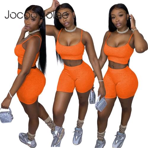 Jocoo Jolee Two Piece Sets Fitness Crop Tank Top and High Waist Jogging Short Pants Sexy Camis Shorts Suits Casual Tracksuits