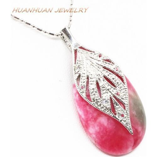 Crystal Inlay Chain Necklace Pendant Stainless Steel Red Natural Stone Jades Chalcedony Pendants For Women 24x47mm Jewelry B3322