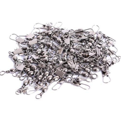 Lot 200pcs Barrel Rolling Swivel with interlock Snap Connector solid rings Fishing Takle Fishing Accossories 6# free shipping