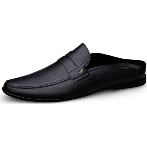 Italian Luxury Mens Slippers Genuine Leather Loafers Men Moccasins Casual Non-slip Man Shoes Summer Fashion Half Shoes For Men