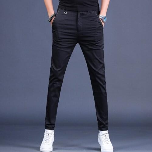 2021 Summer Men Casual Black Pants Fashion Solid Color Lightweight Slim Fit Trousers