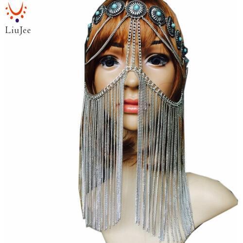 Tribal fusion Silver color chandelier Face chain harness jewelry headdress belly dance KD044