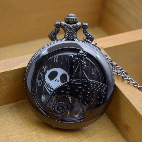 Halloween Gift Vintage Bronze Hollowed Nightmare before Christmas Quartz Pocket Watch Gift Watch Necklace Fob Watches 50pcs