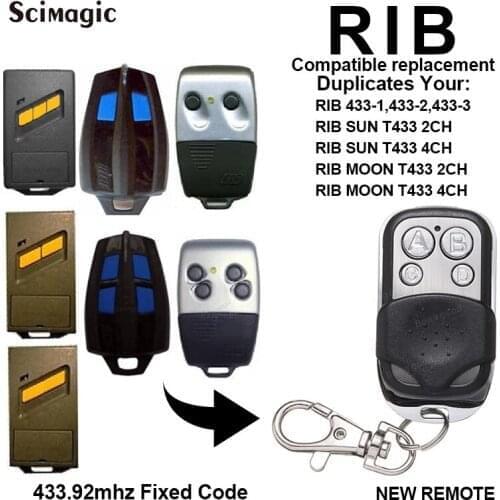 RIB SUN T433-2CH T433-4CH RIB MOON T433-2CH T433-4CH 433-1 433-2 remote controls to clone replacement 433.92MHz fixed code