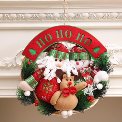 2018 Christmas Santa Claus Snowmen Reindeer Wreath Hanging Ornaments For Home Door Decoration Noel New Years Party Supplies