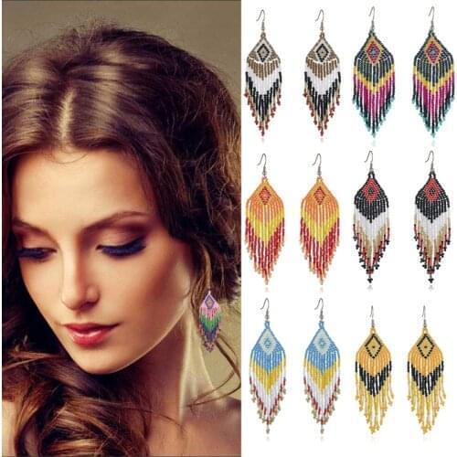 Handmade Beads Tassel Earrings Multicolor Bohemian Style Drop Earring Dangle Earrings Fashion Seed Beaded Jewelry