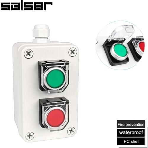 Self Reset Momentary Push Button Switch With Protective Cover Box Control Start Stop Two-hole 3 Holes PC Flame Retardant
