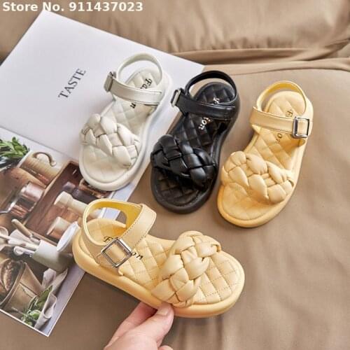 Girls Roman Sandals Baby Princess Peep-toe Beach Shoes Soft Bottom Little Princess Shoes Summer New Children Casual Velcro Shoes