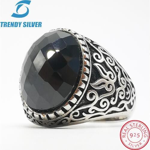 Silver 925 fine jewelry man rings men accessories black CZ oval zircon wholesale high quarlity TRENDY SILVER TCR8091-B