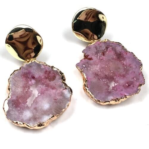 New Natural Druzy Agates Earrings A Pair Irregular Phnom Penh for Women Wearing Jewelry Earrings Best Gift Size 20x25-25x35mm