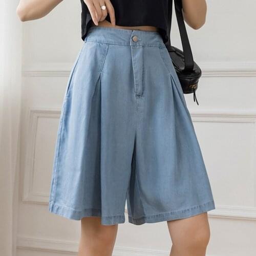 Korean Blue Summer High Waist Straight Wide Leg Denim Shorts Women Casual Skirt Shorts Fashion 2021 Women Clothing