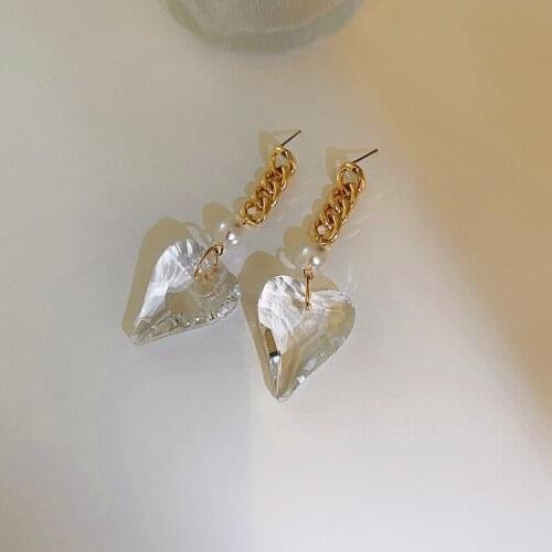 Minar Stylish Big Transparent Resin Love Heart Pendant Earrings for Women Ladies Long Chain Tassel Earrings Retro Accessories