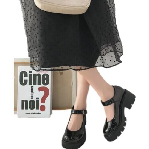 New Black High Heels Shoes Women Pumps Fashion Patent Leather Platform Shoes Woman Round Toe Mary Jane Mujer Buckle Shoes