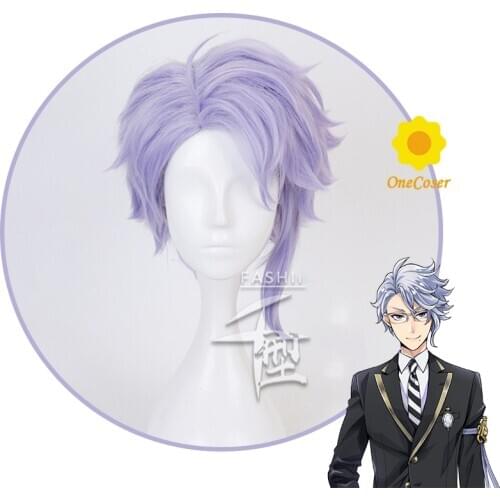 Twisted Wonderland Azul Cosplay Short Purple Wig +Free Wig Cap Synthetic Hair Halloween Party Props Men Women
