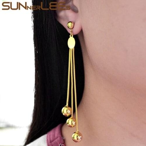 SUNNERLEES Fashion Jewelry Gold-Color Drop Earrings Lucky Beads Dangles Women Girl Gift EY01